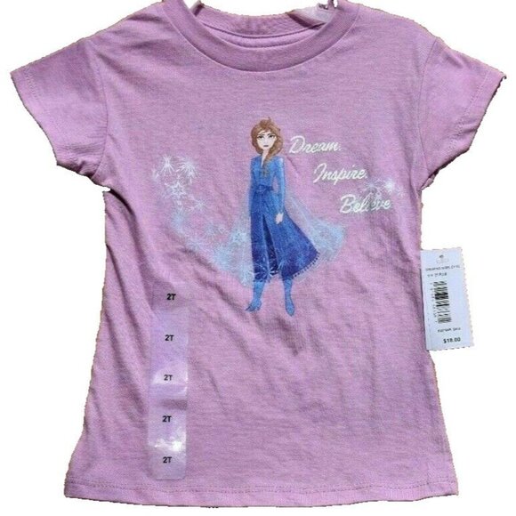 Disney Frozen 2 Toddler Girls T-Shirt With Elsa Print "Dream Inspire Believe" Pu - Picture 1 of 2
